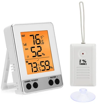 Безжичен Монитор влажност температура с датчик, Вътрешна Външна Цифрова метеорологичната станция е С подсветка на LCD дисплея