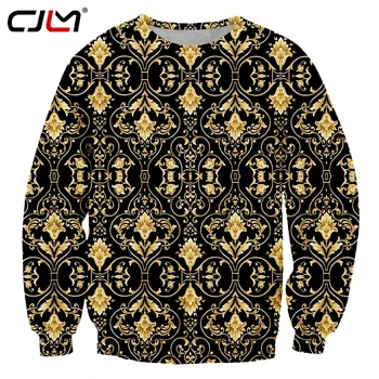 CJLM Нови Зимни Мъжки Блузи С 3D Принтом, Модни Луксозни Мъжки Блузи с златен модел в Голям Размер, Пролетта на Свободен Пуловер 5XL