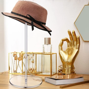 Акрилен прозрачен държач за шапки и държач за перуки рафтове за декоративни витрини за шапки с кръгла основа