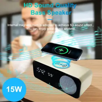 15 W за Бързо Безжично Зарядно Устройство за Безжична Bluetooth Високоговорител Будилник С Субуфер 3D Стерео Boombox Звукова Лента За вашия Компютър на Телефона