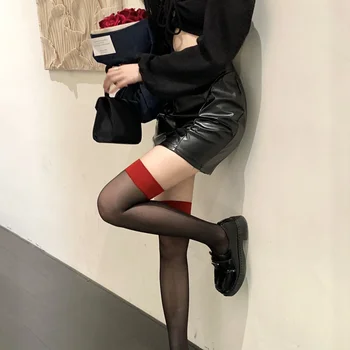 CHAOZHU Тънък Модерен Дълъг Отглеждане 2022 Червен Черен Цвят Мозайка 5D Utral Ins До Коляното Дамски Секси Чорапи За Момичета с Очила