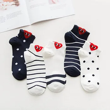 1 Чифт Памучни Къси Чорапи с 3D Принтом, Дишащи Чорапи с Червени Сърца, Сладък Подарък за Жени