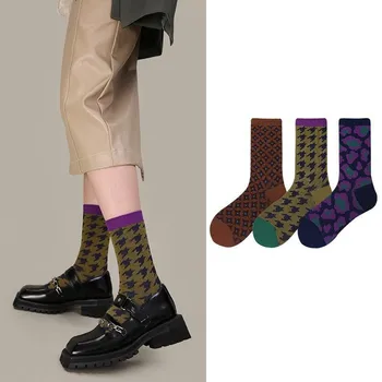 дамски чорапи с двойна игла, чорапи с двоен контур, женски есенно-зимни чорапи в ретро стил, чорапи със средна дължина